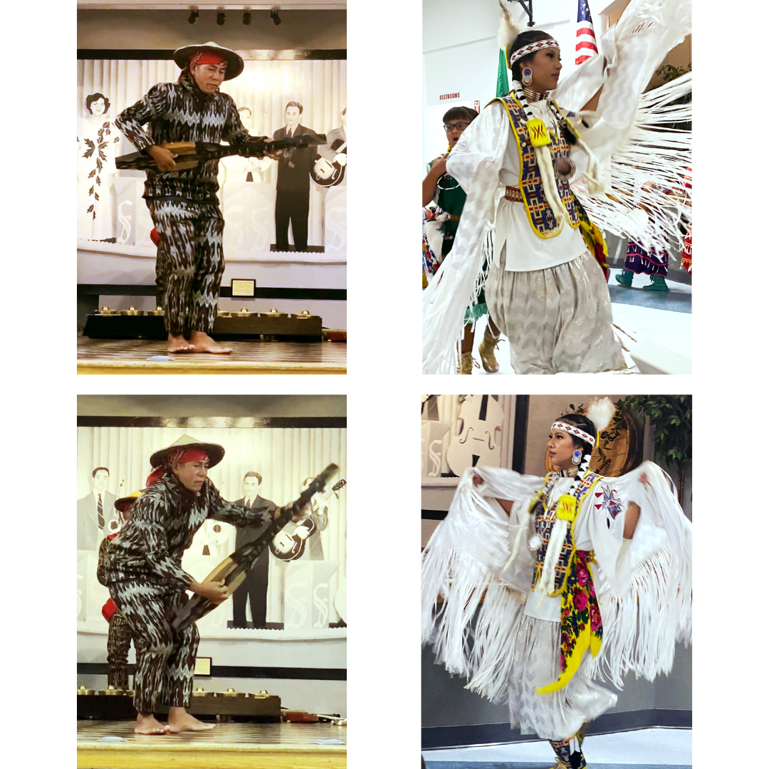 A traditional Tboli performer and a traditional Native American performer on stage next to eachother