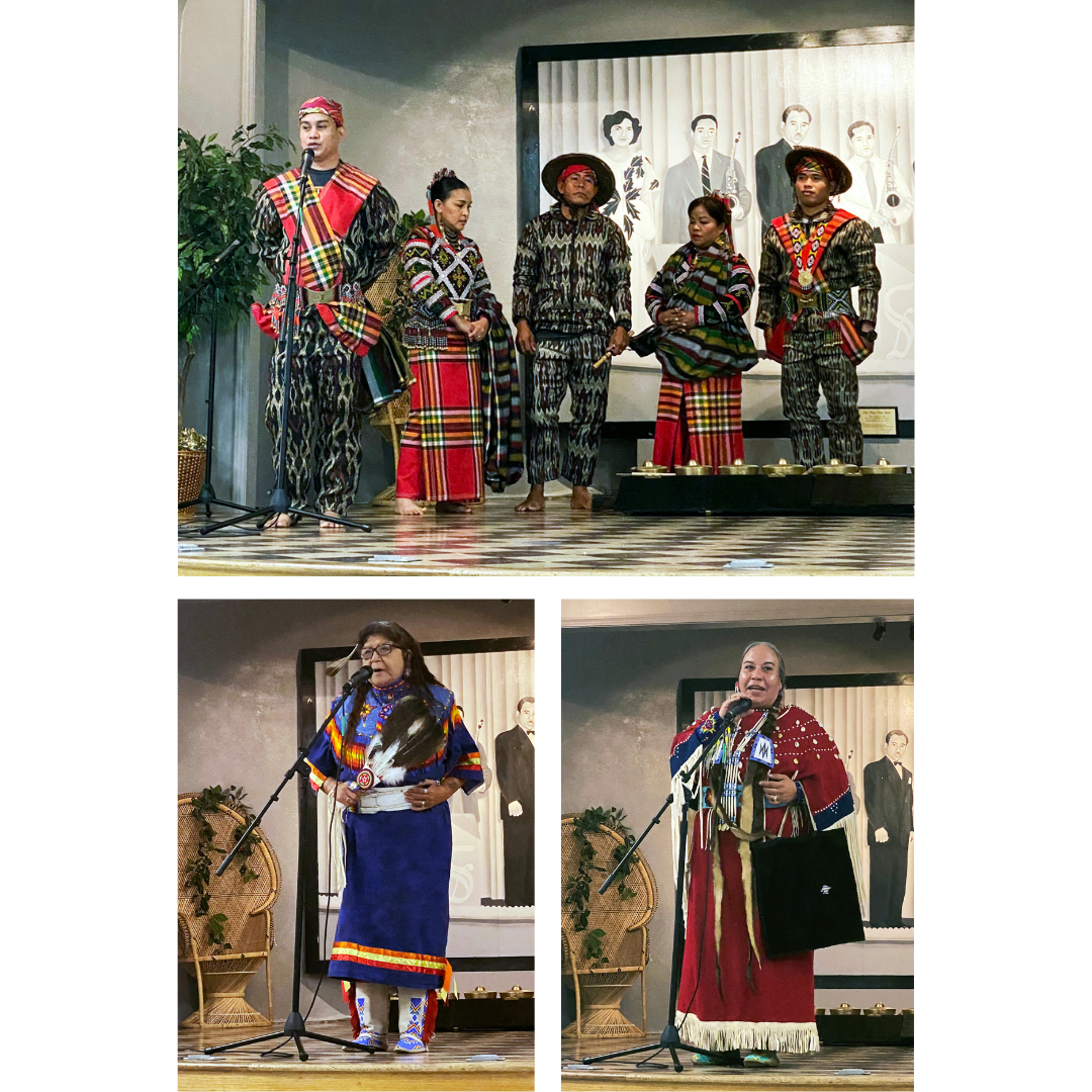 Traditional Tboli performers and traditional Native American performers on stage next to eachother
