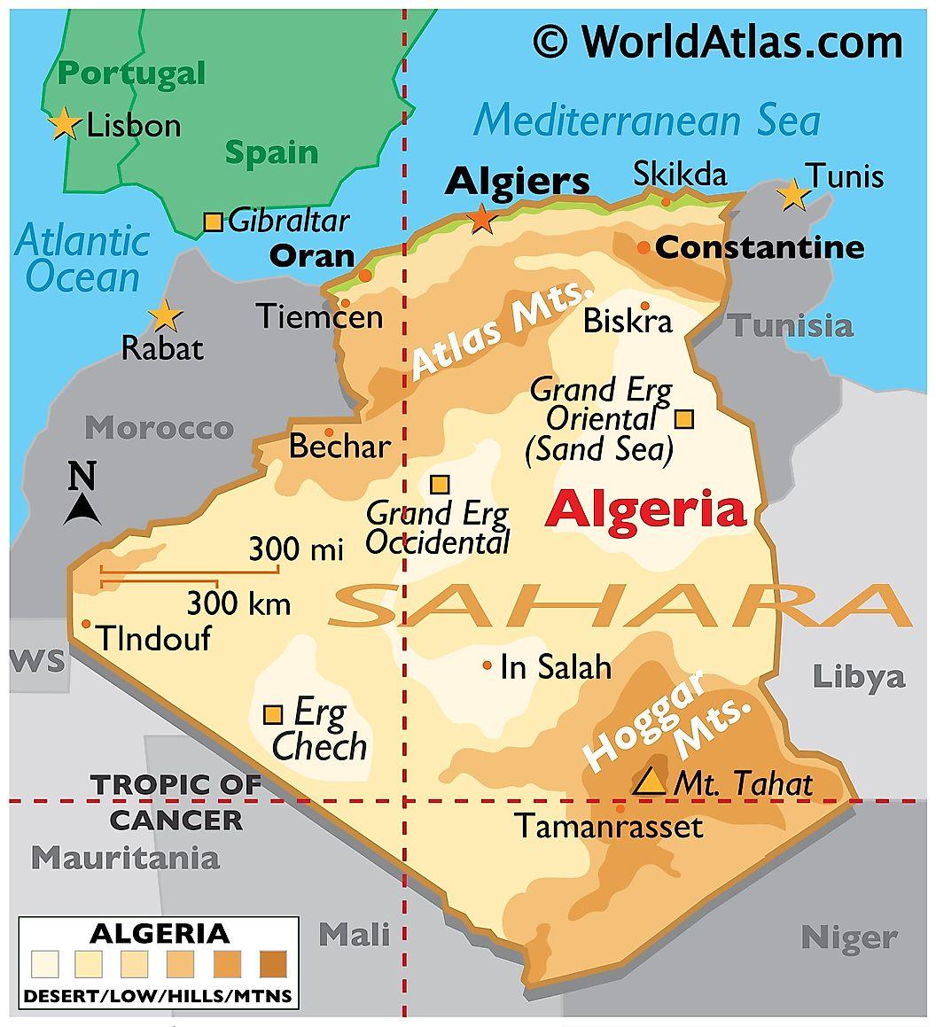 A map of Algeria, showing the different regions of the country