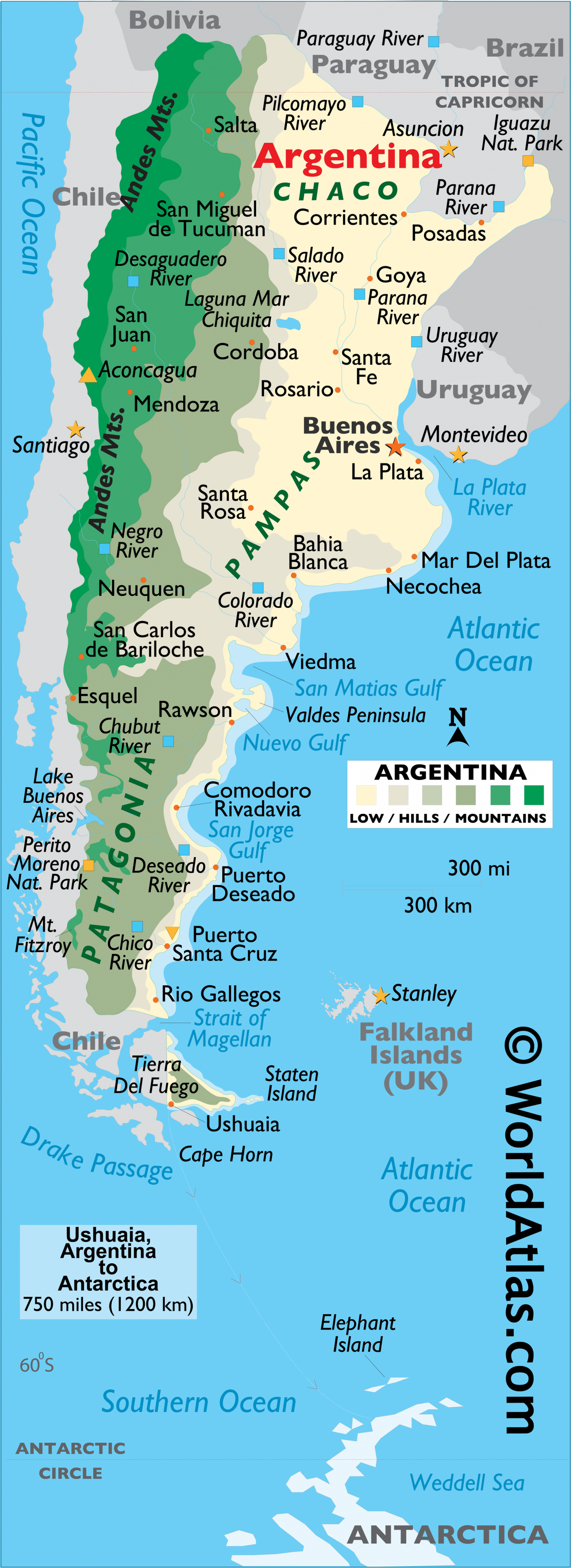 A map of Argentina, showing the different regions of the country
