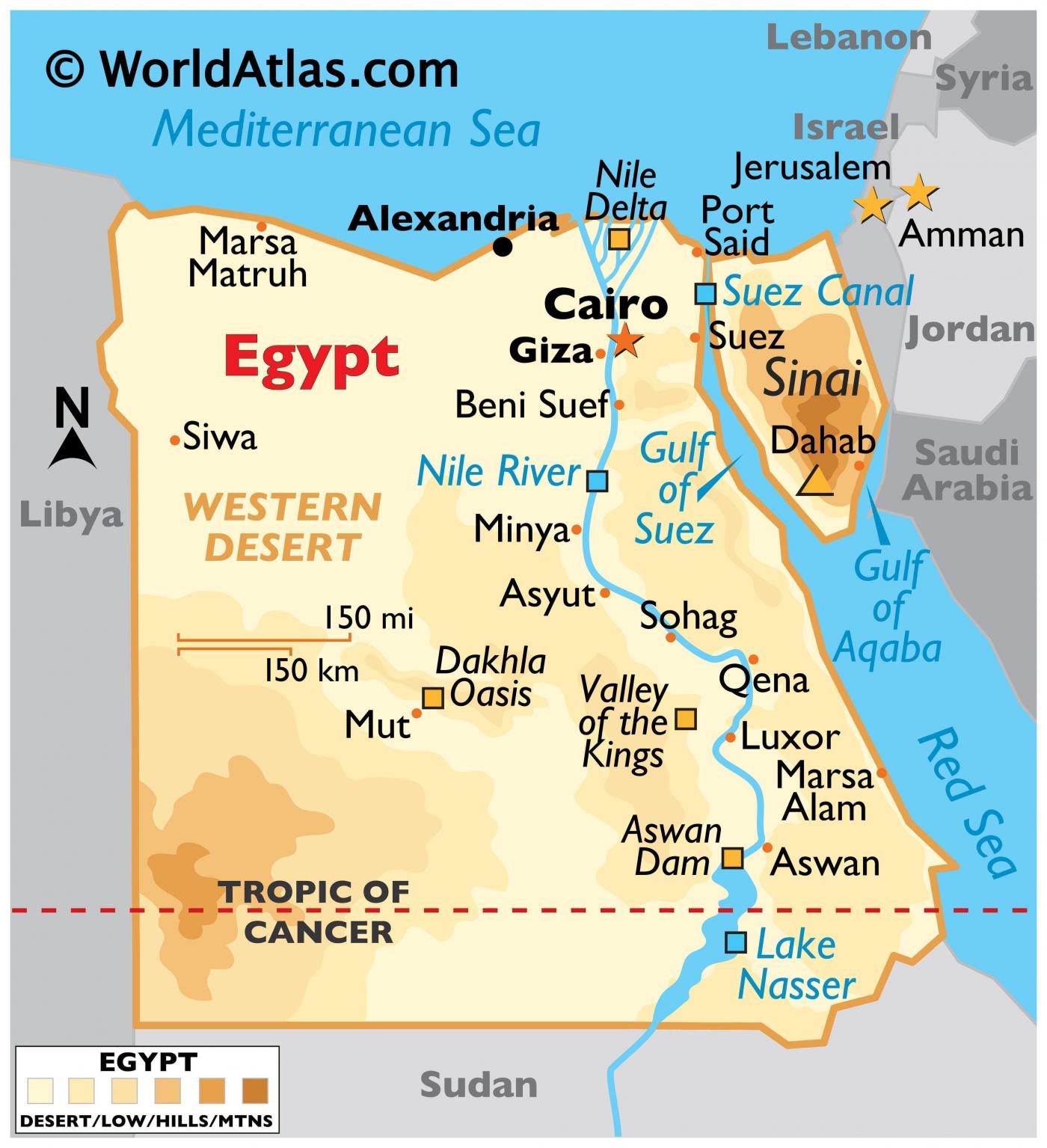 A map of Egypt, showing the different regions of the country