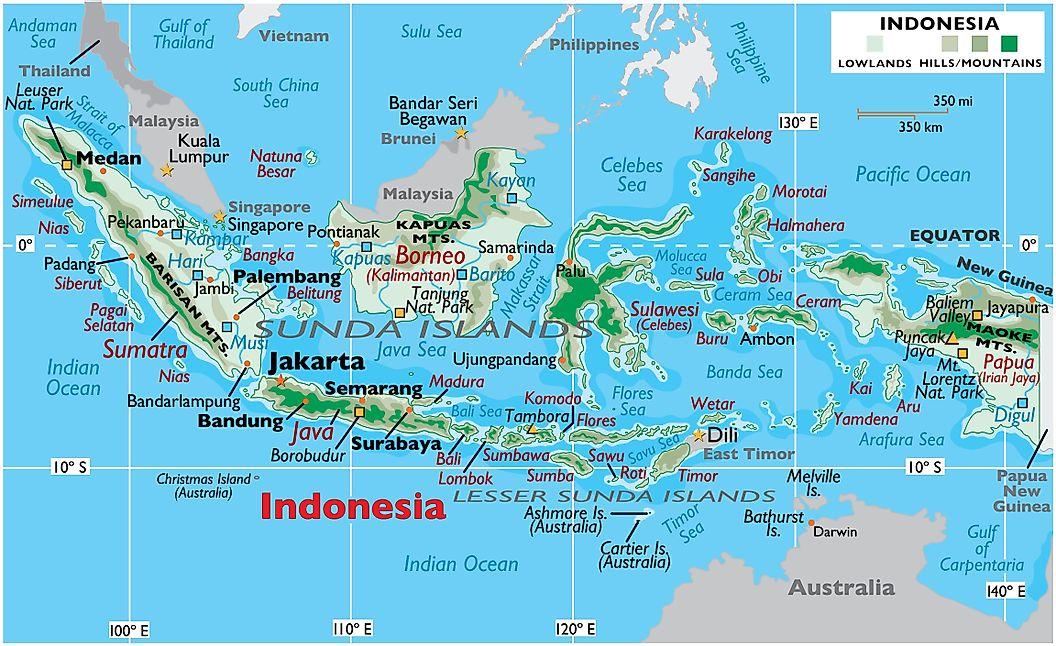A map of Indonesia, showing the different regions of the country