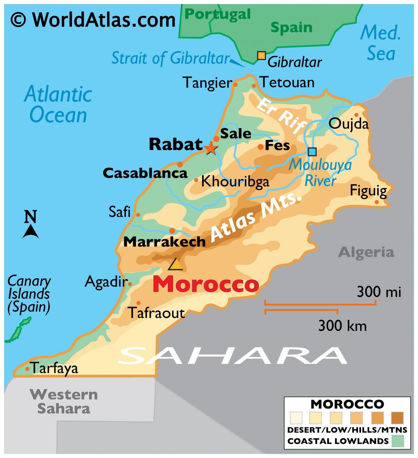 A map of Morocco, showing the different regions of the country