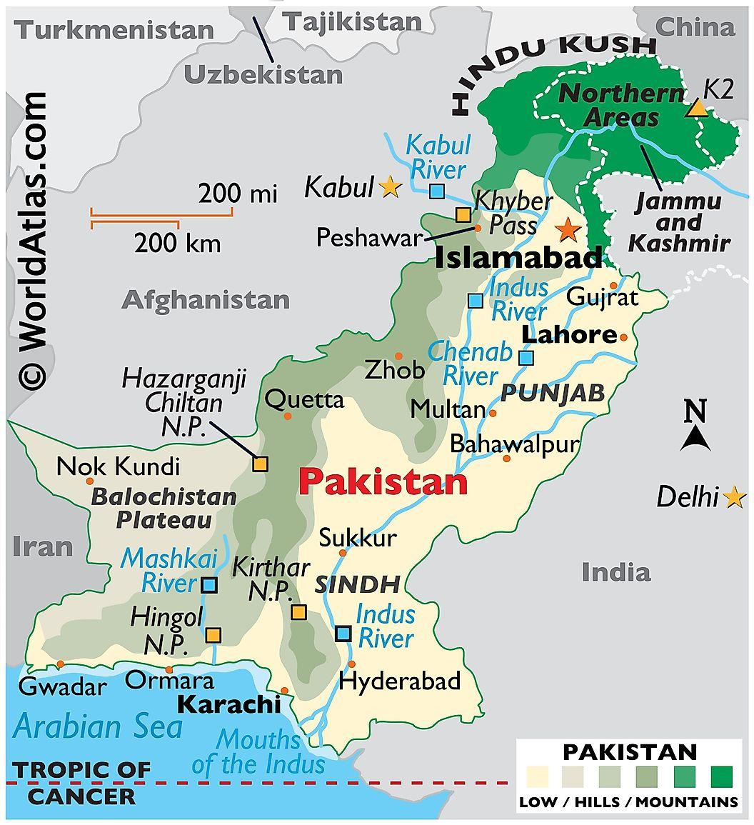A map of Pakistan, showing the different regions of the country