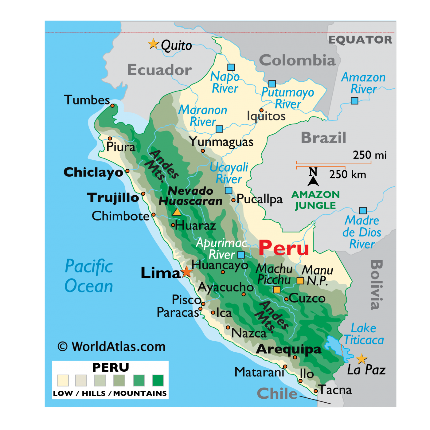 A map of Peru, showing the different regions of the country