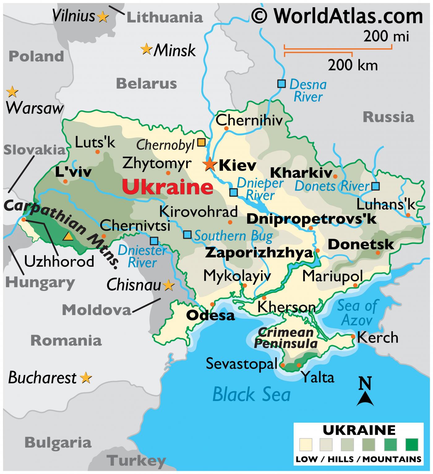 A map of Ukraine, showing the different regions of the country