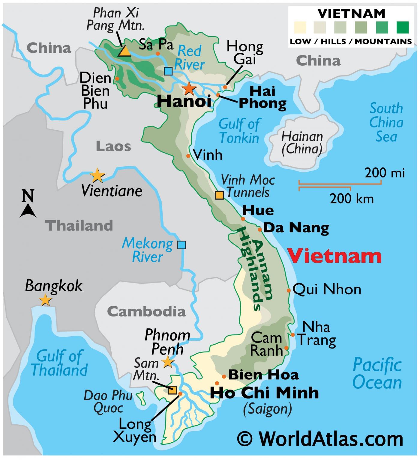 A map of Vietnam, showing the different regions of the country