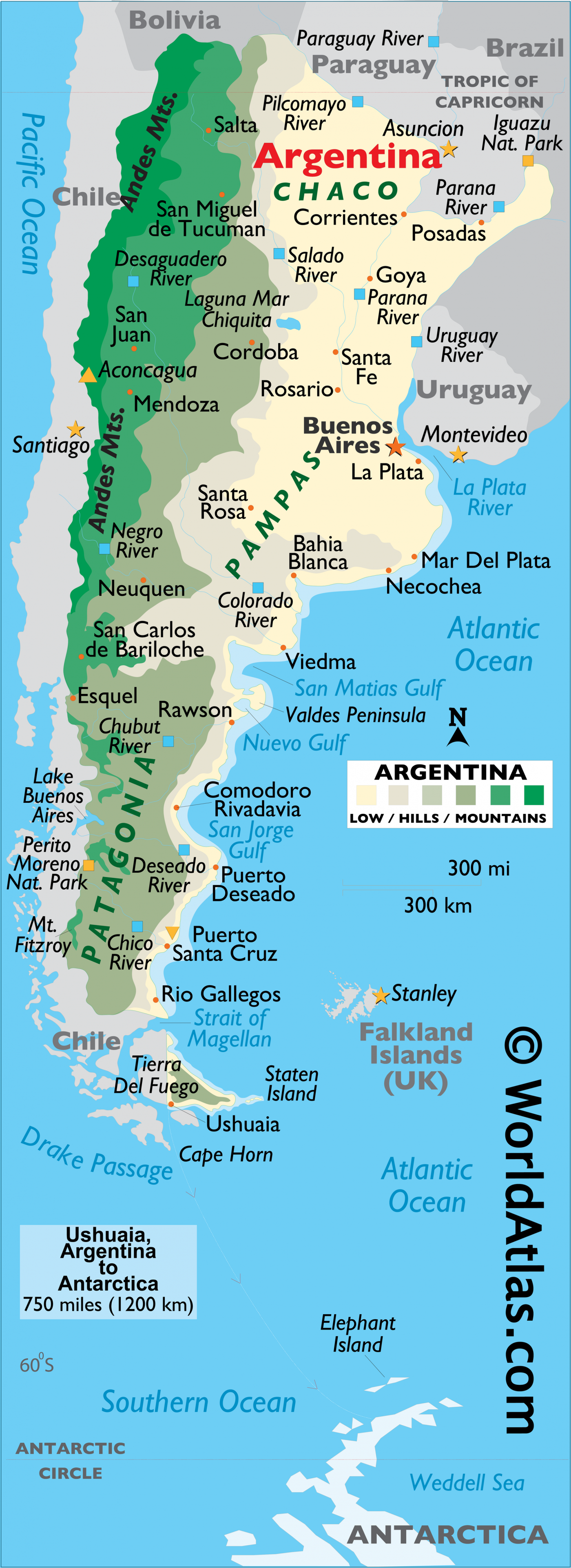 Map of Argentina, Courtesy of World Atlas A map of Argentina, showing the different regions of the country