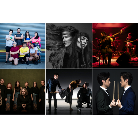 Six different artist groups arranged in small squares